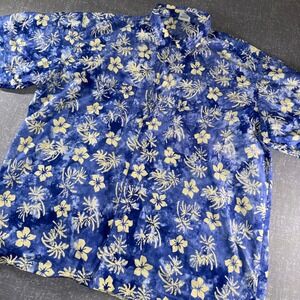 Vintage Rum Reggae Hawaiian Shirt XL Blue Floral Tropical Camp Aloha Jamaican